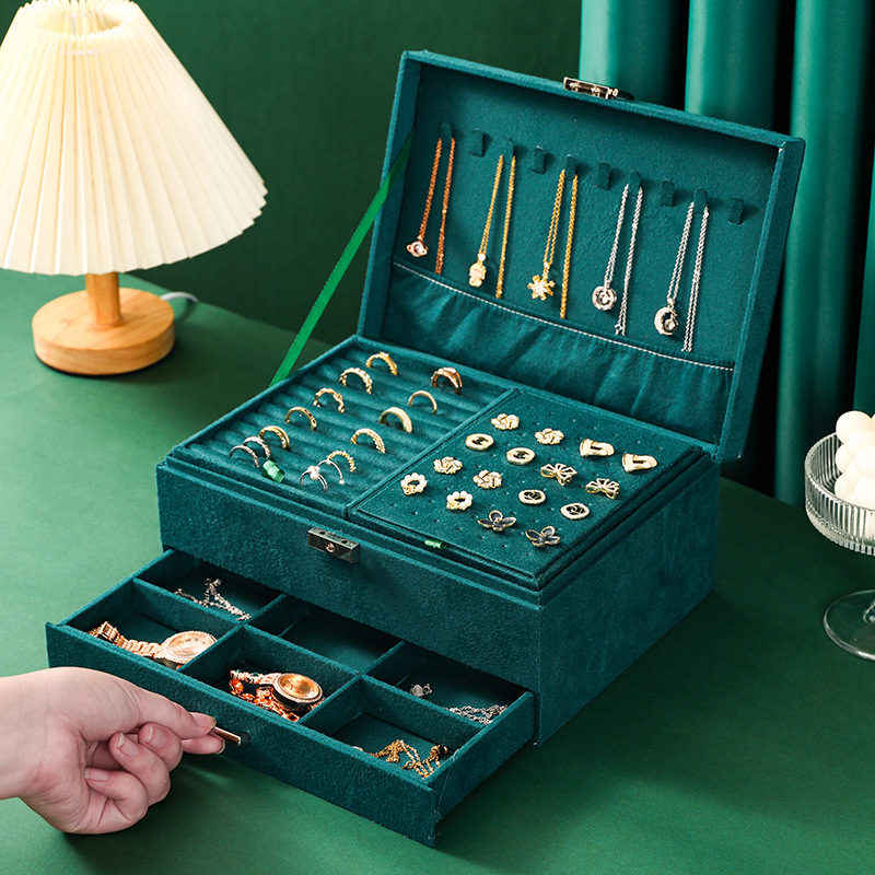 Large Capacity Suede Jewelry Storage Box Women's Earrings Earrings Multifunctional Jewelry Box Necklace Ring Gift Jewelry Box