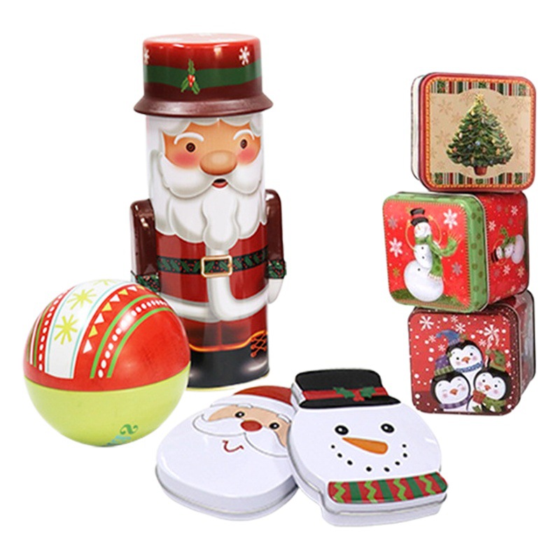 in stock tinplate cans round chocolate Christmas candy gift storage packaging tinplate cans manufacturers wholesale