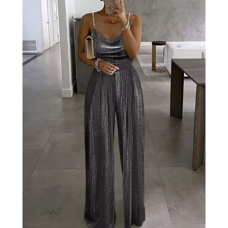 Picture of cross-border e-commerce factory supply fashion metal beaded sling collar jumpsuit