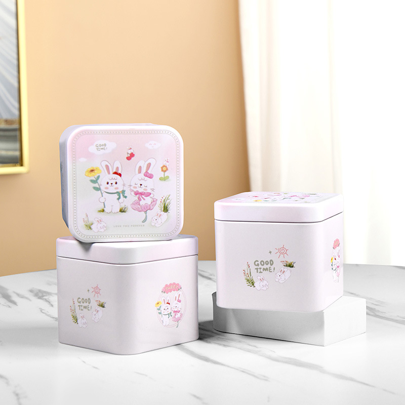 New Wedding Candy Jar Square Cute Rabbit Wedding Candy Box Candy Jar Iron Box Souvenir Candy Cookie Jar