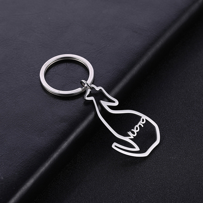 Cross-border Hot Cut Titanium Steel Color Squat Long Face Dog Hollow English Pendant 304 Stainless Steel Keychain