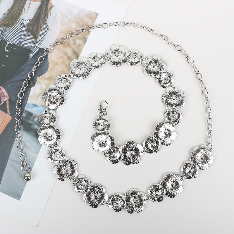 High-end Flower Waist Chain Accessories Women's Fashion All-match Chain Belt Decoration Skirt Jeans Metal Chain