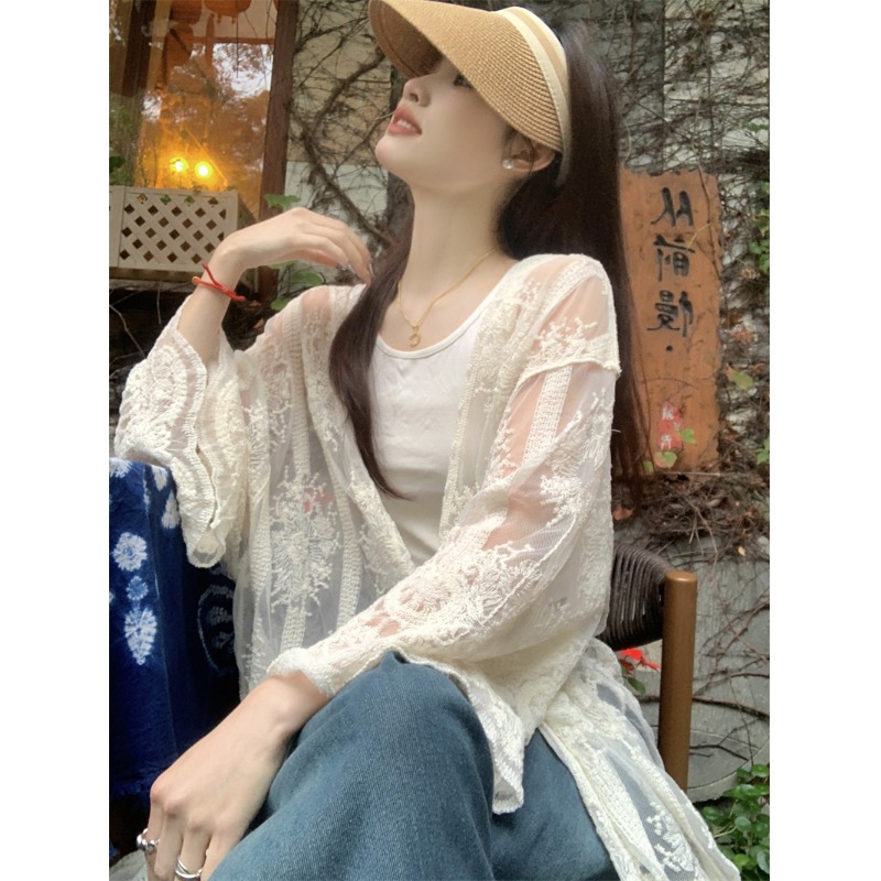 Picture of Thin Holiday Sun Protection Lace Shirt 2024 New Women's Early Autumn French Heavy Embroidered Cardigan Long Top