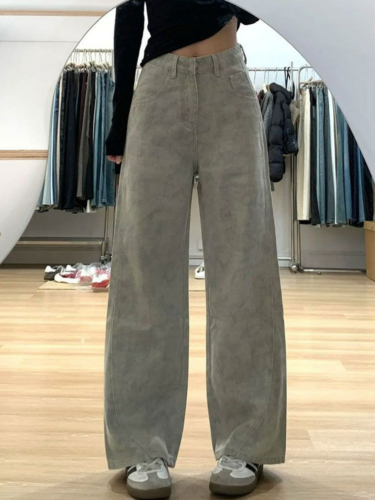 Design sense tie dyed loose straight cutlash jeans women's new summer high-waisted slimming drape floor-length trousers
