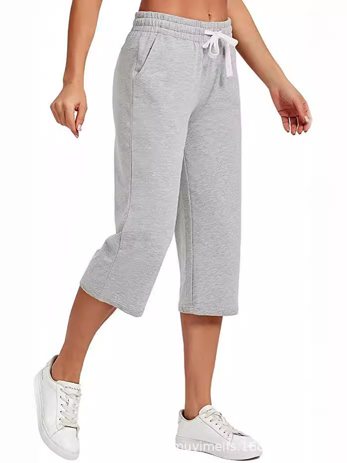 Cross-border 2024 Amazon wish foreign trade women's summer new European and American solid color loose casual cropped sports pants