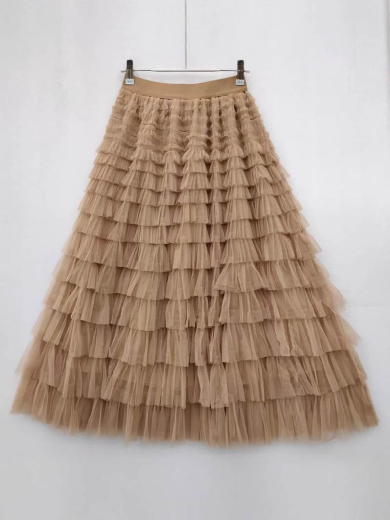 Cross-border new French dress European and American elegant pure color high waist mesh cake skirt puffy skirt wholesale
