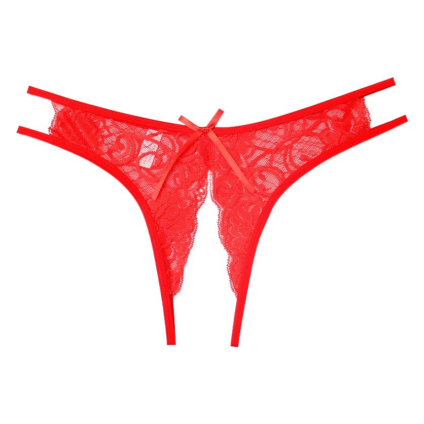 European and American Sexy Fully Transparent Open-Fit Sexy Underwear Briefs Women's Low-Waist Lace Hot Thong