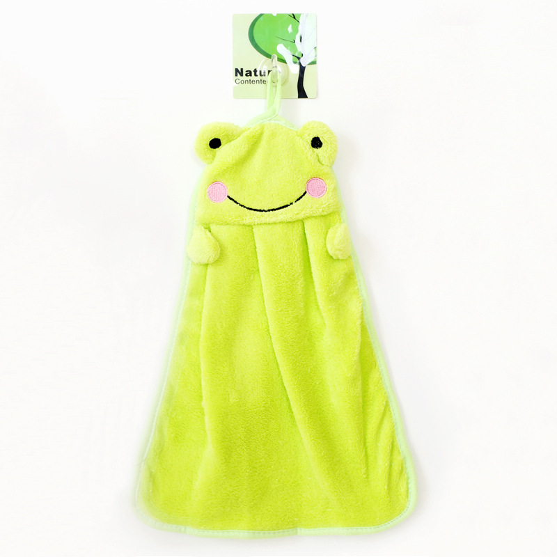 Picture of Korean Style Kitchen Cute Children Cartoon Microfiber Coral Velvet Animal Embroider Hanging Hand Towel Hand Towel