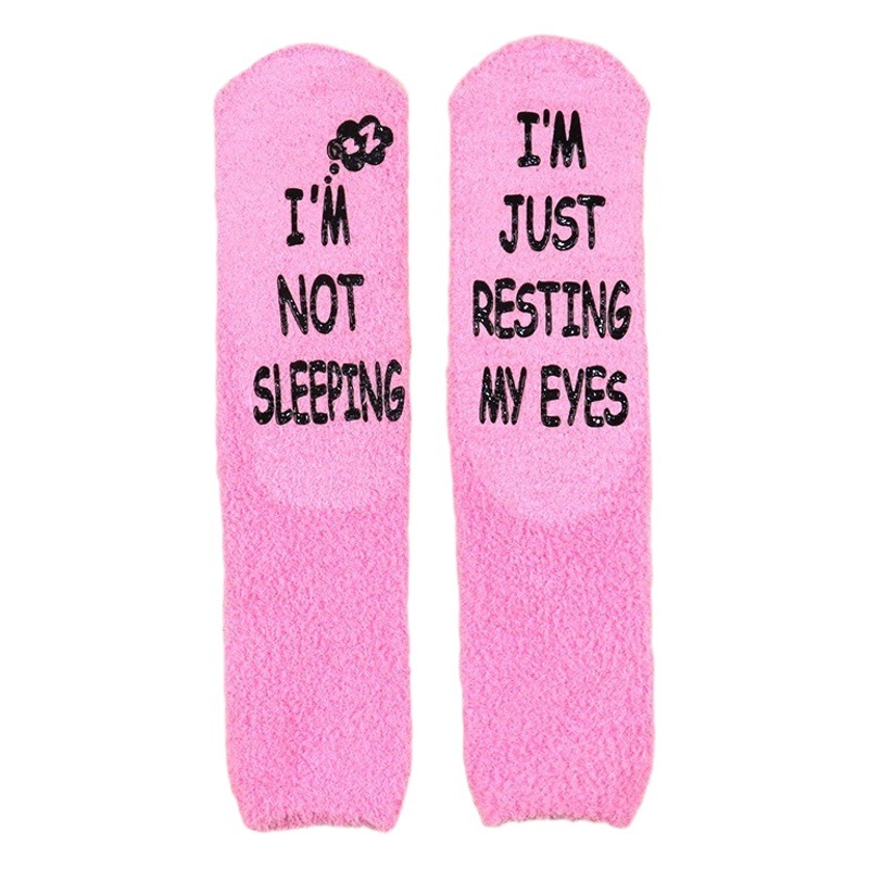 In Stock European and American cross-selling pink coral velvet cake socks foot letter non-slip dispensing mid-calf floor socks