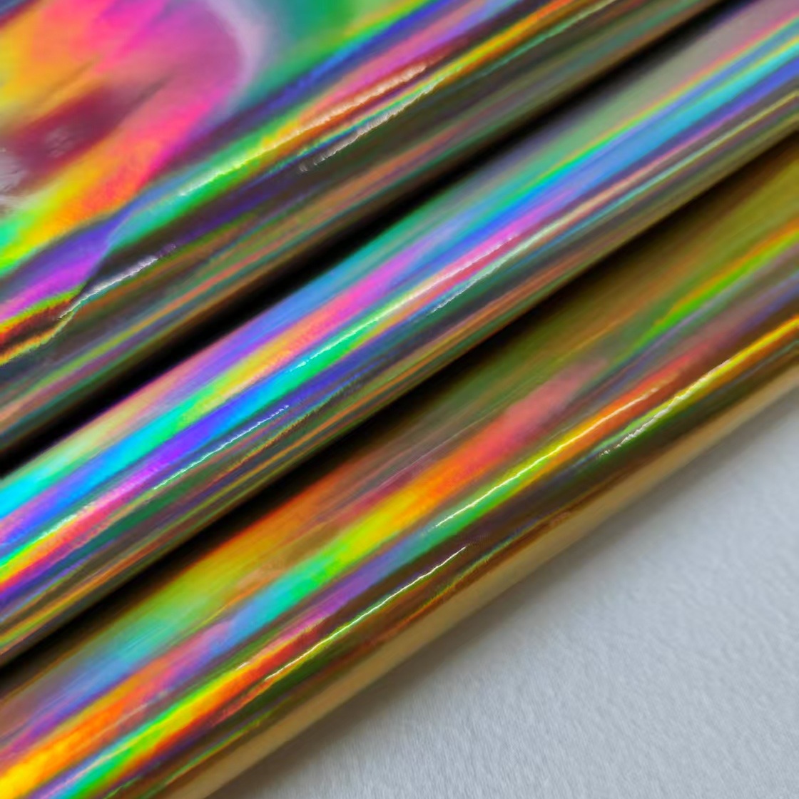 PU Leather Magic Color Laser Colorful Highlight Mirror Color Changing Colorful Reflective Gradient Bright Leather Metallic Gold Patent Leather