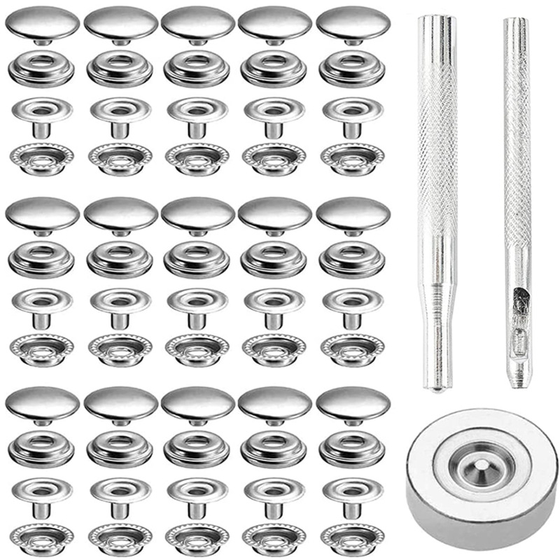 Large white button stainless steel metal snap button suit 201 jeans button button button seam-free installation tool