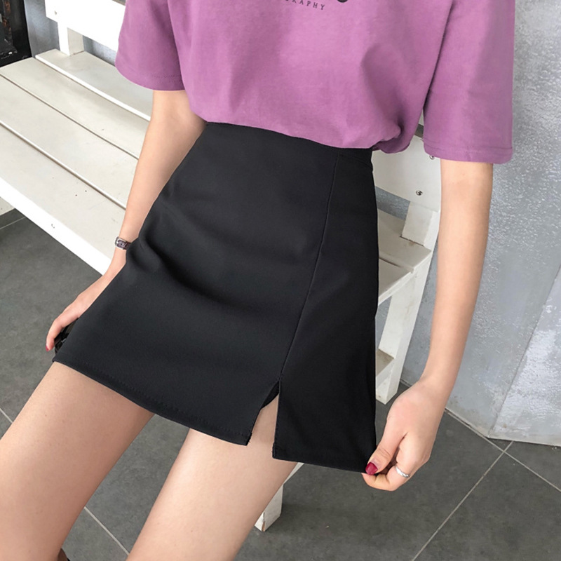 Picture of Black Suit Split Skirt plus size Summer Korean Style High Waist Slimming One-Step Skirt All-Match A- Line Skirt