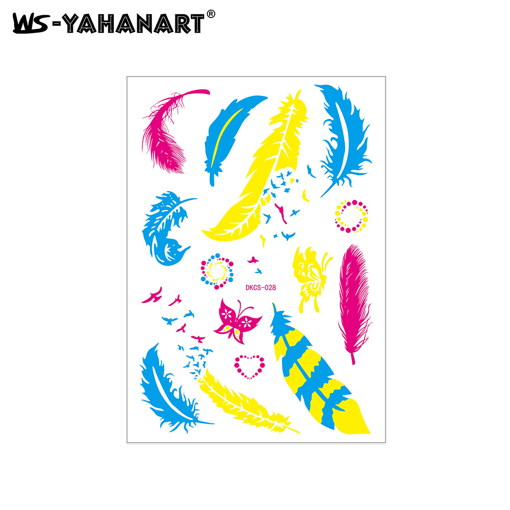Picture of Cross-Border New Creative Fluorescent Flower Arm Tattoo Face Stickers Waterproof Feather Tattoo Arm Tattoo Stickers in Stock