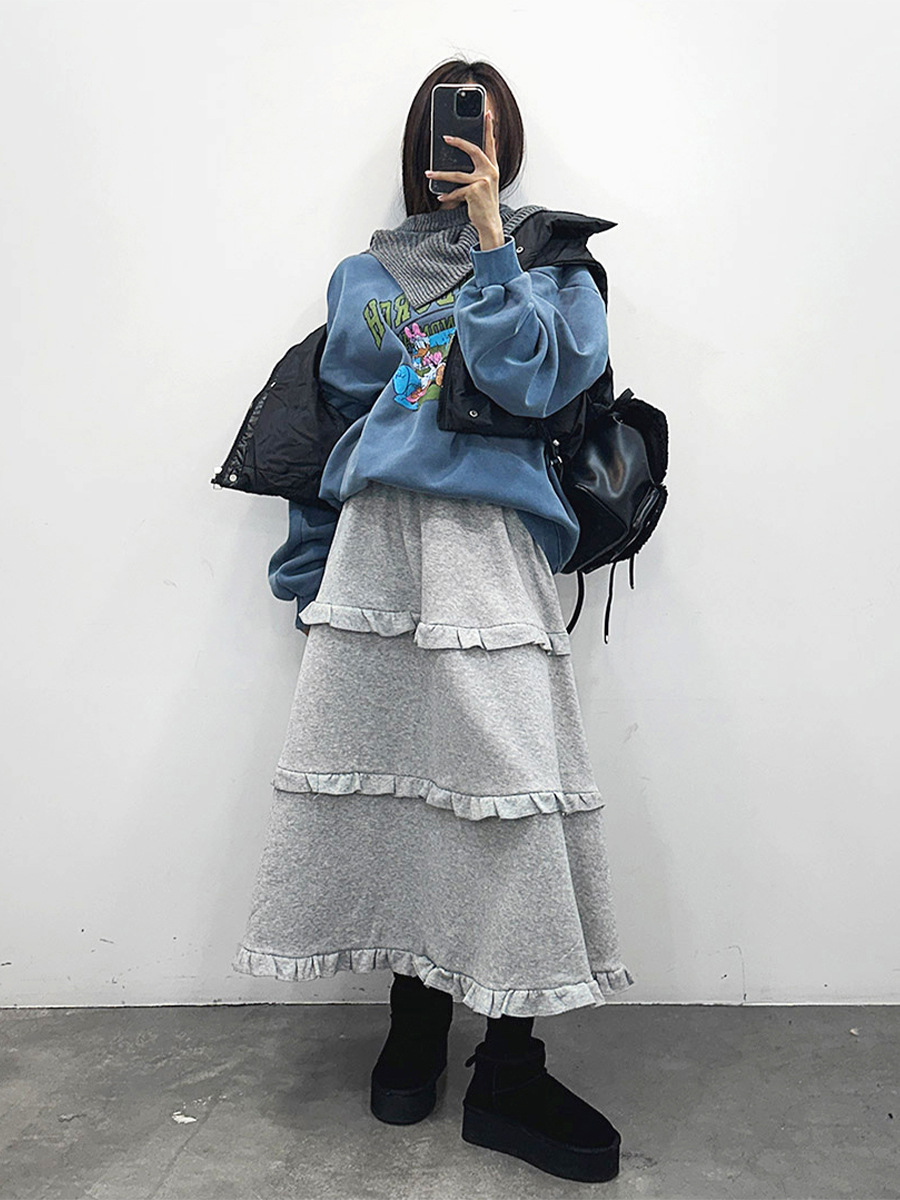 South Korea purchasing women's clothing supply new all-match wooden ear loose skirt women's long casual A- line skirt