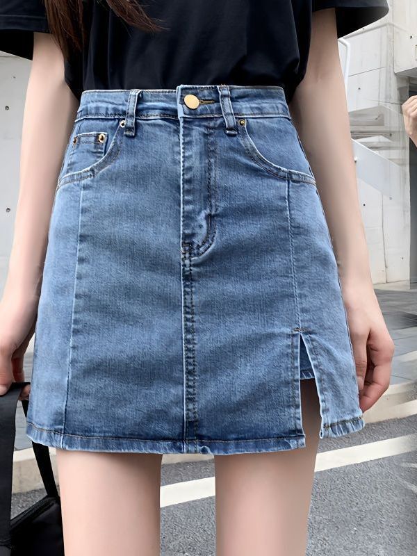 Split Denim Short Skirt Women's Spring and Summer Thin High Waist Slimming 2023 New Arrival a-Shaped Hip Skirt ins