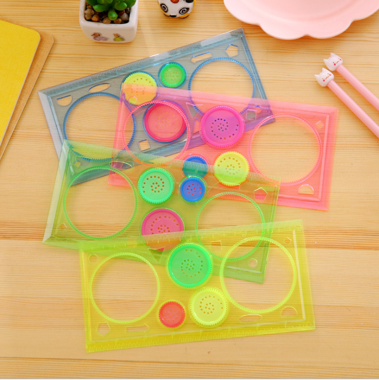 Picture of Creative puzzle four-color transparent magic ruler template ruler drawing board ruler children's student ten thousand flower ruler unisex ruler