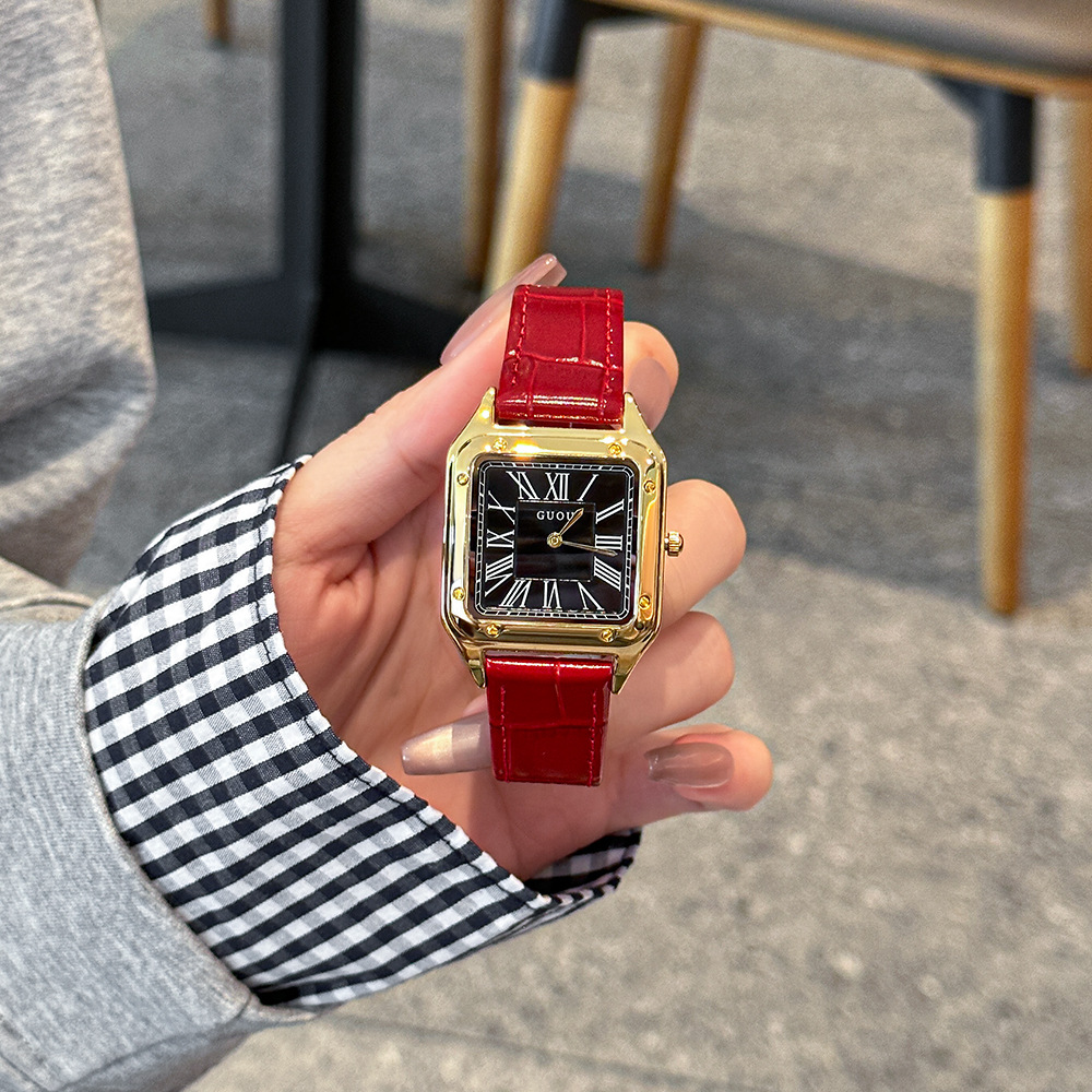 Guou Ancient European Autum New Belt Watch Square Elegant Fashion Quartz Women's Watch Retro Modern Watch Women