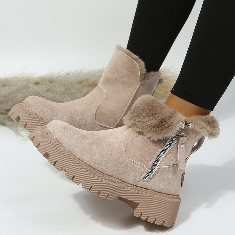 Snow boots women 2024 winter new fleece-lined women's shoes warm boots AliExpress padded cotton shoes northeast women's boots