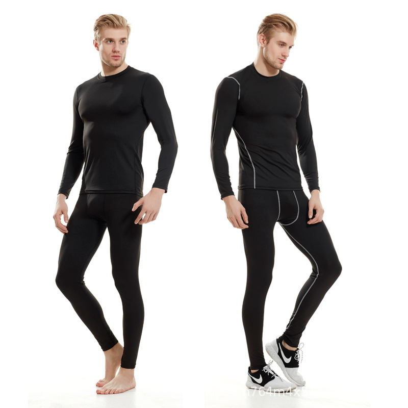 Fitness Clothes Men's Suit Autumn and Winter Long-sleeved Trousers Two-piece Basketball Training Compression Clothes Running Quick-drying Tights