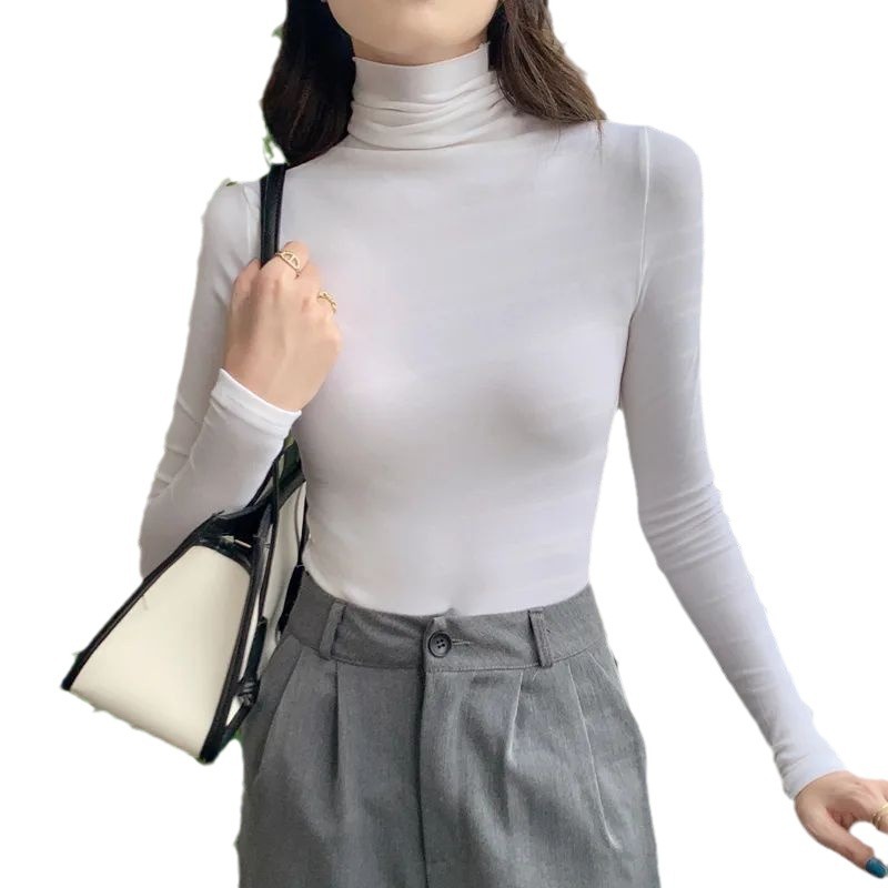 Picture of European high collar soft fleece-lined long sleeve T-shirt women's 2024 autumn and winter new solid color inner base shirt top