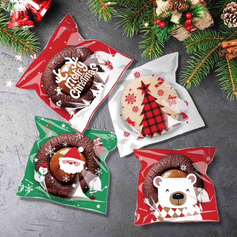 Original Christmas Old man tree snowflake crisp candy self-sealing sticky bag cookie cow biscuit party gift packaging