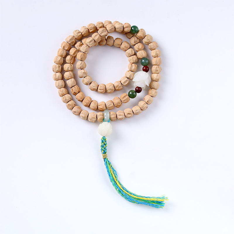 Picture of White Jade Bodhi root Lotus bead tassel hand-held natural passion seed single-Circle Bracelet Buddha Zen hand ornaments wholesale