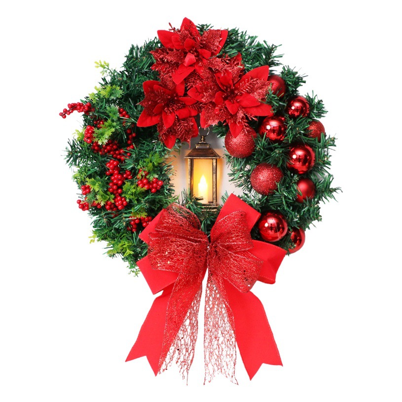 Cross-border new spot Christmas decorations 40cm wind lamp Holy Christmas wreath hanging decorations door hanging