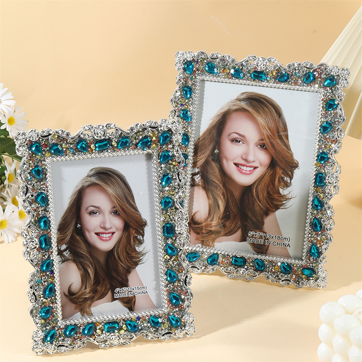 2043 Photo Frame Table High-level Sense Inlaid Rhinestone Simple Table Table for Children Couple Wedding Photo Creative Ornaments