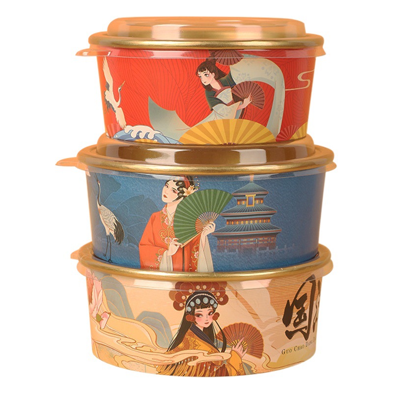 Gold foil paper bowl wholesale custom made round with lid food grade fast food salad rice bowl disposable take-out packing box