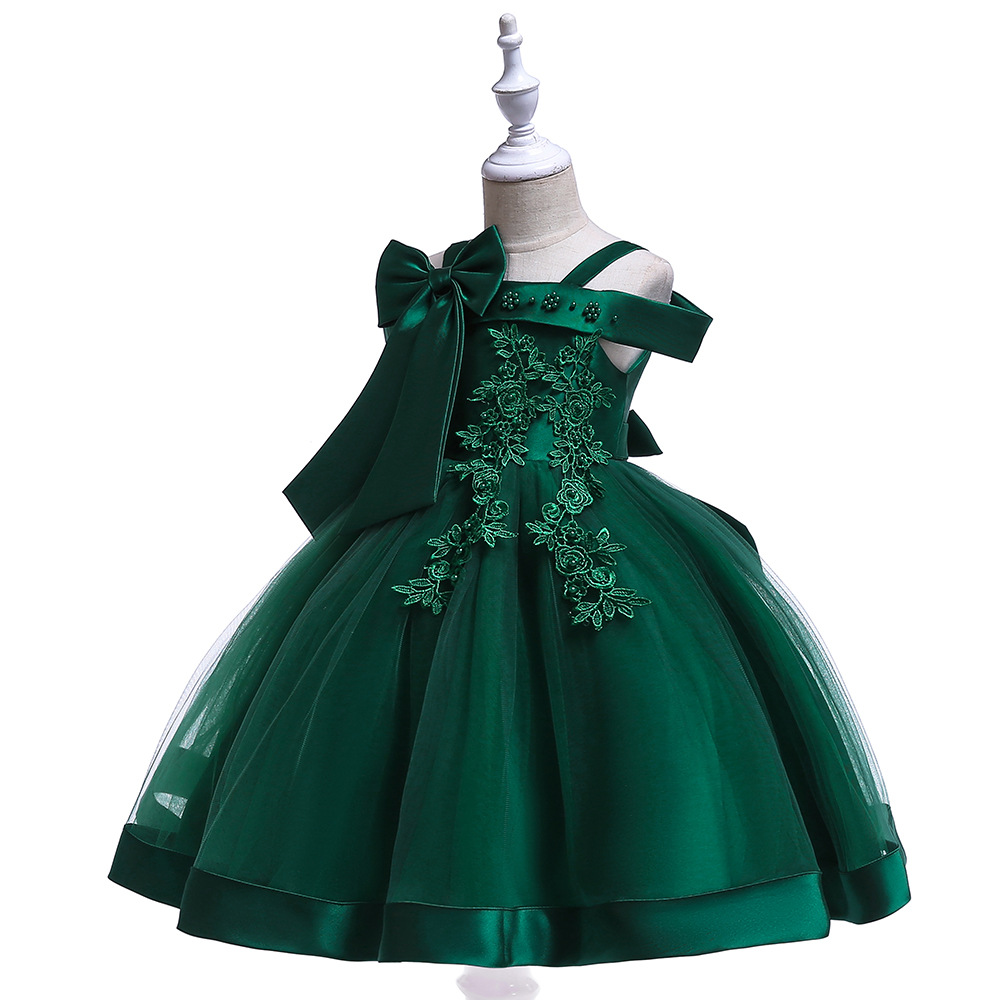 Picture of Flower Girl Dress Suspender Dress One Shoulder Beaded Princess Dress Mesh Twill Forged Cloth Kidsren's Wedding Dress