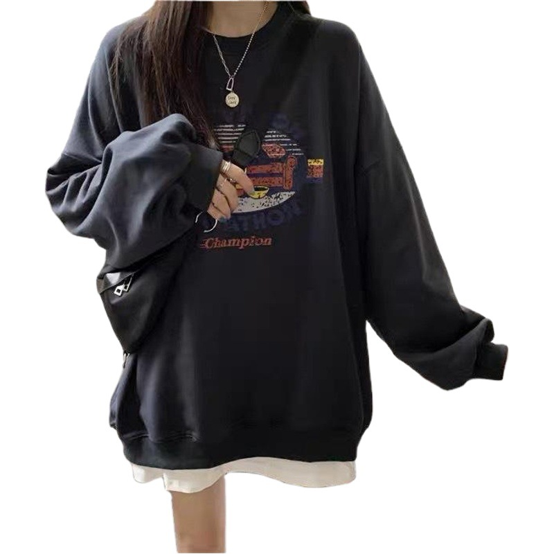 Super Popular Round Neck Sweatshirt for Women 2025 Autumn New Korean Version Hooded Thin Jacket Student Loose Top for Women