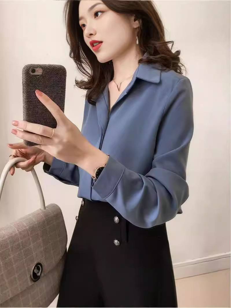 Picture of Cross-border wholesale autumn new Korean temperament solid color shirt women's long sleeve jacket simple OL chiffon shirt base shirt