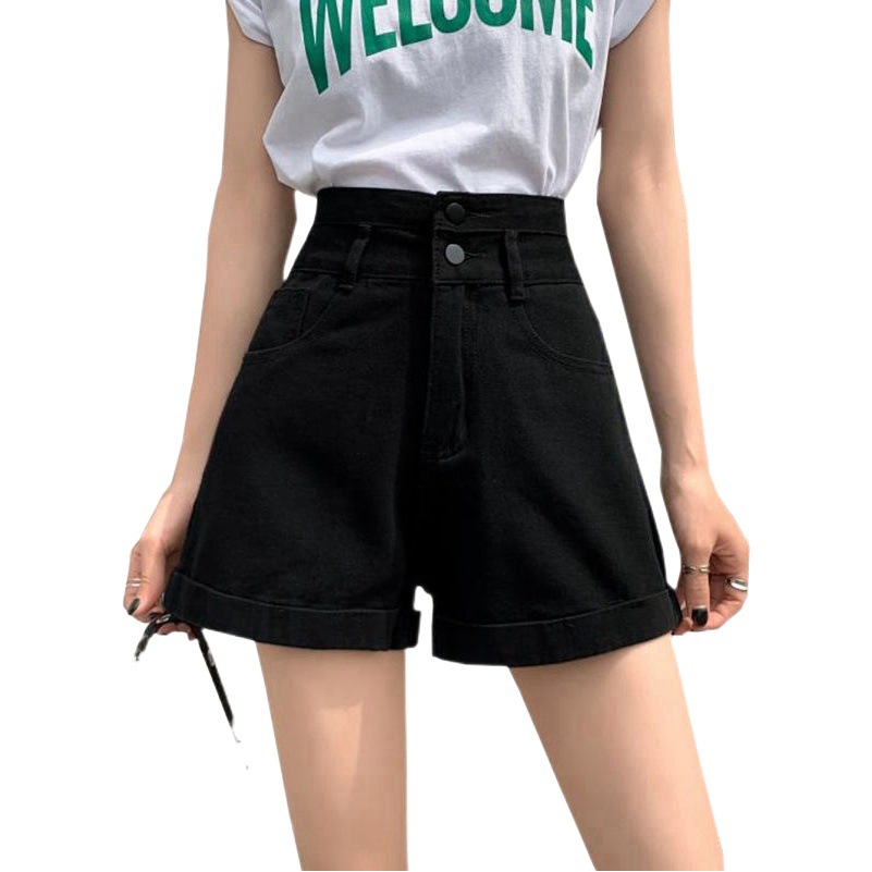 Super High Waist Denim Shorts Women's 2022 Summer New Ins Straight Slim Korean Style Wide Leg Curled A- Shaped Hot Pants