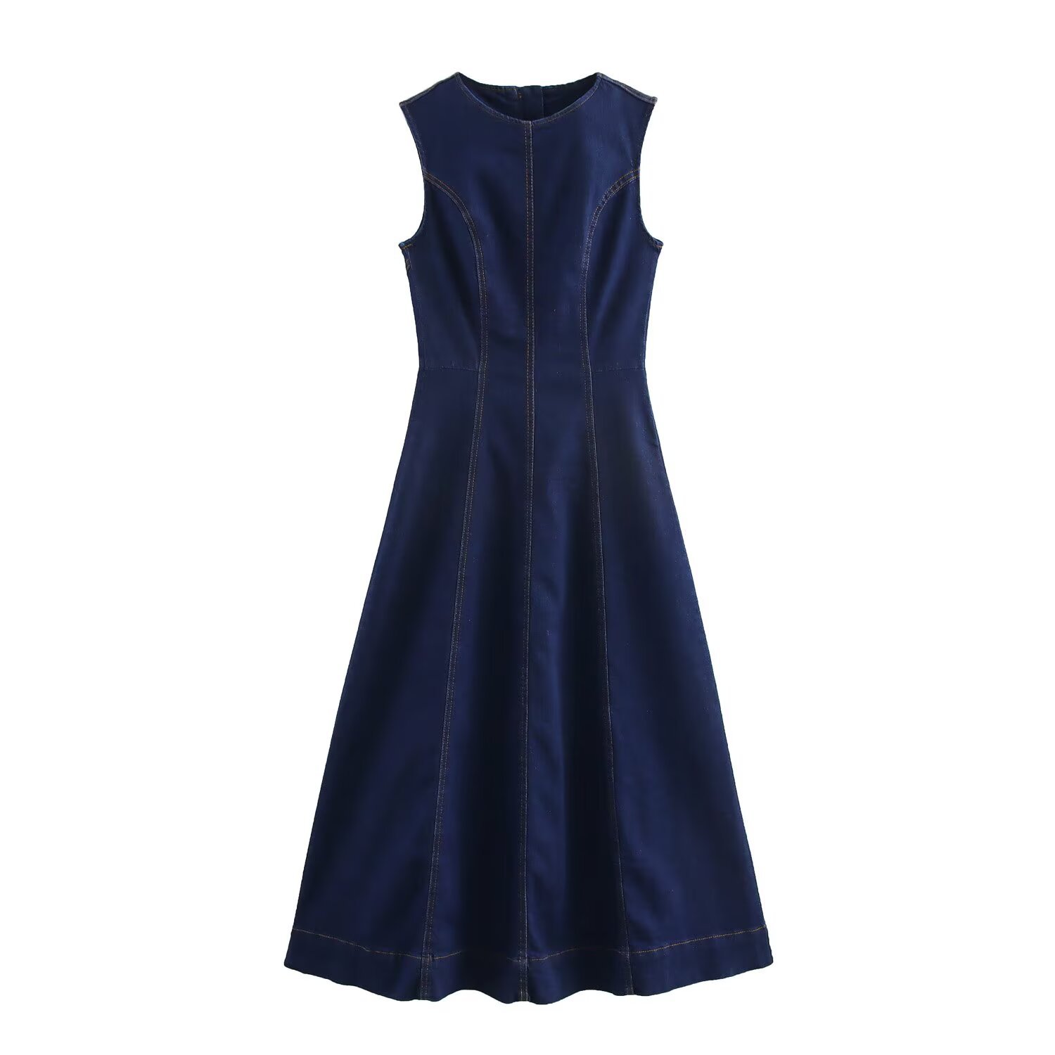ZR Women's Clothing European and American Style 2025 Spring and Summer New French Niche Fashion Elegant Sleeveless Denim Round Neck dress