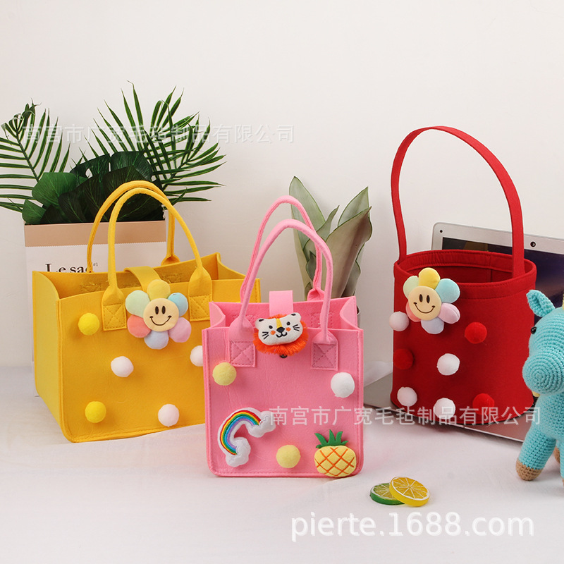 Internet-Famous Felt Bag, Red Tote Bag, Solid Color Shopping Bag, Large Capacity Tote Bag, Thickened Felt, Eco-Friendly, Same Style as Internet Celebrities