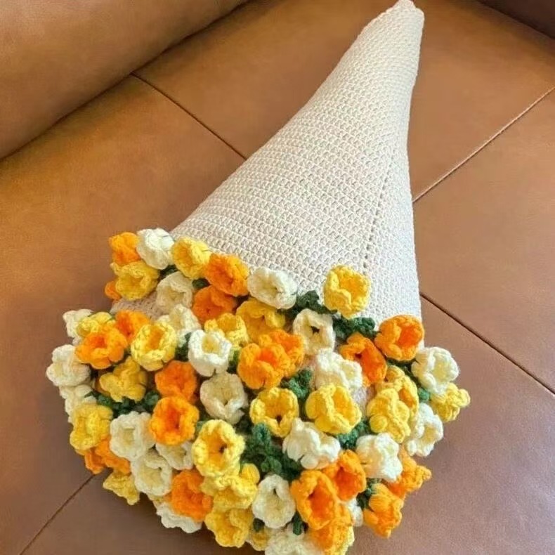 Picture of Pointed Rose Bouquet Blanket Pure Hand Woven DIY Wool Material Pack Creative Crochet Flower Blanket Gift