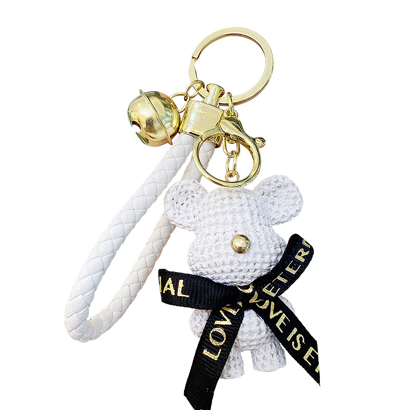Picture of Cute Cartoon Wool Bear Keychain Women's Exquisite Couple Car Hanging Ornaments Ins Schoolbag Pendant Doll Doll