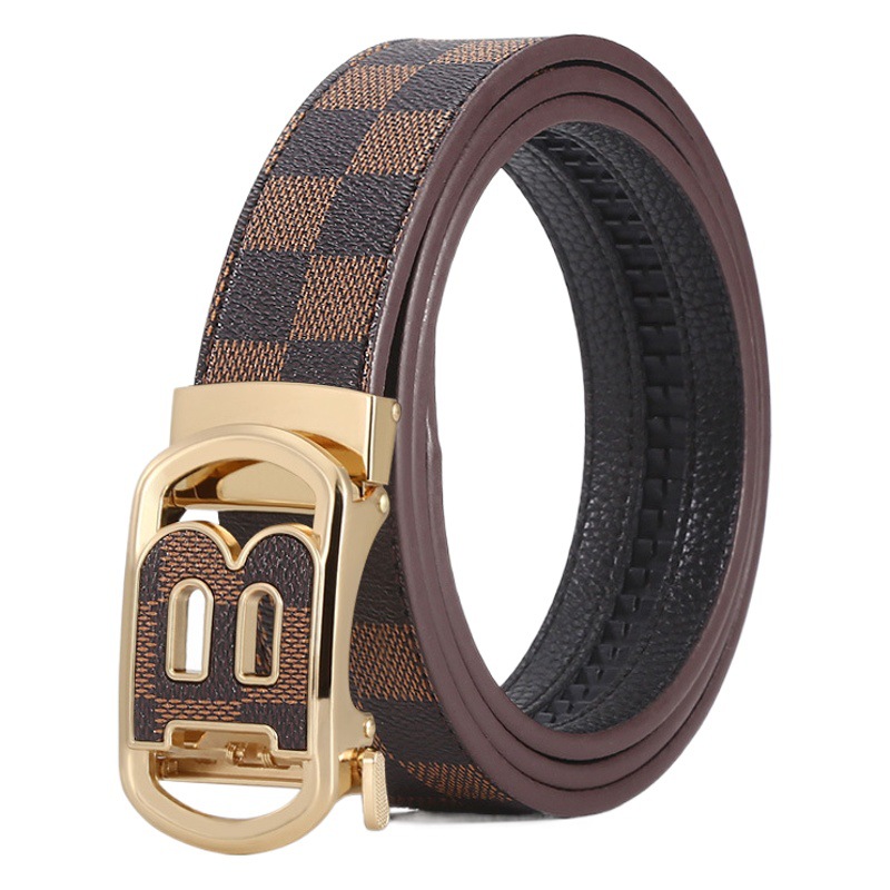 Network Explosions Belt Men's Automatic Buckle High-end Letter Plaid Belt Business Casual Men's Suit Belt Wholesale