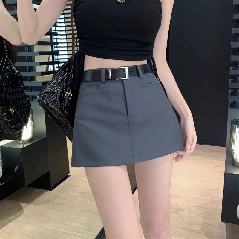 Hot Girl Suit Skirt Women's Autumn 2023 New High Waist Slimming College Style A- line Grey Hip Short Skirt