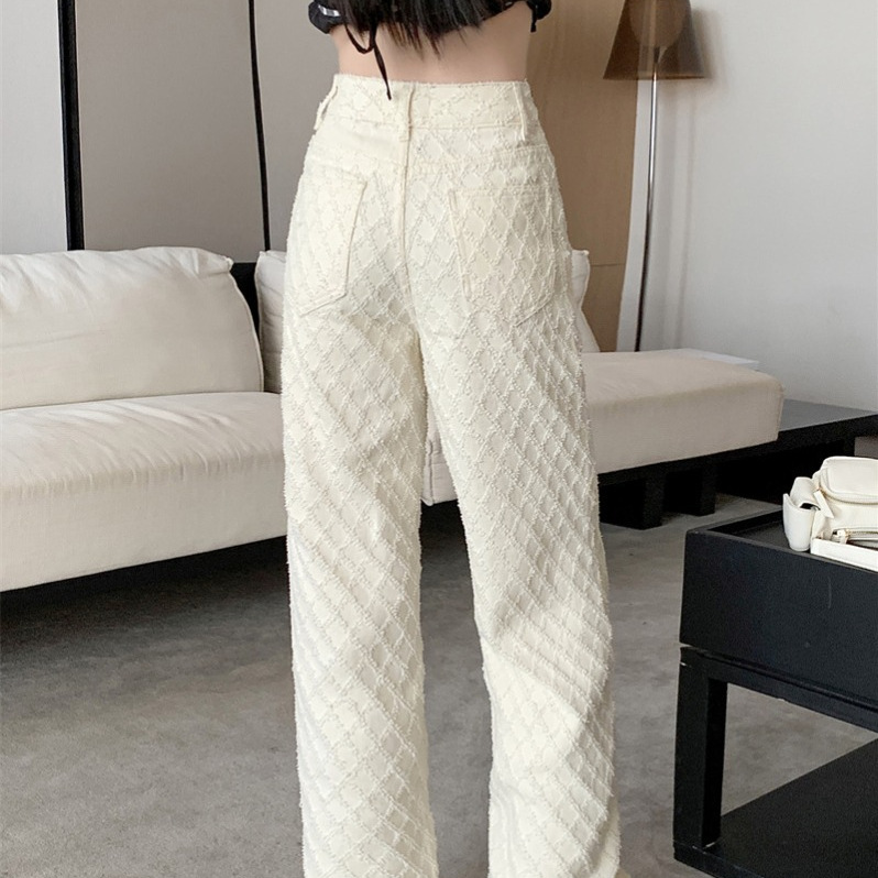 Picture of Jacquard Wide-Leg Jeans, High-Waisted, Loose, Large-Size Women's Straight-Leg Pants, Autum Versatile Fashionable Floor-Length Slim Trousers