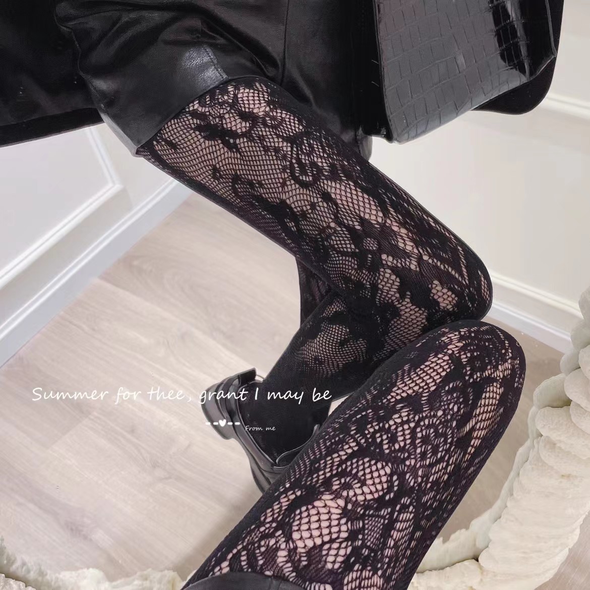 Women's summer thin black pattern trend Sexy Slim leg bottoming pants fishnet stockings black silk wholesale
