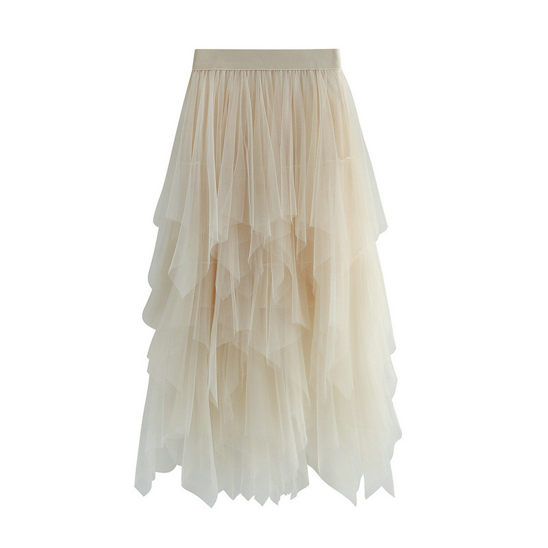 Picture of Irregular Mesh Skirt Women's Mid-length 2025 Spring New Veil Skirt High Waist All-match Slimming Skirt