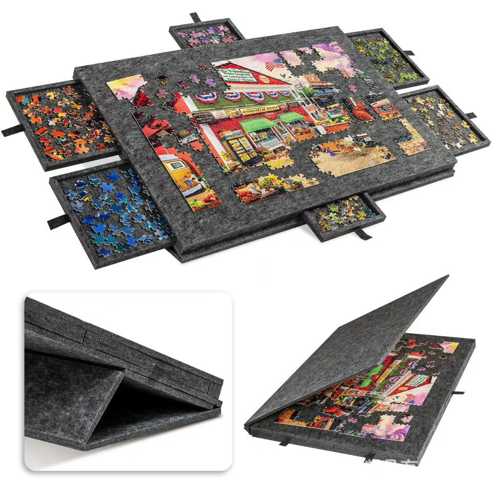 Cross-Border Puzzle Table Board Kidsren's Puzzle Classification Board with Bracket Lid 6 Drawers Portable Foldableing Puzzle Felt Board