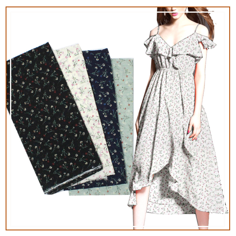 Chiffon Printed Fabric Small Floral Graphic Printed Cloth Dress Slip Skirt Sun Protection Soft Summer Fabric