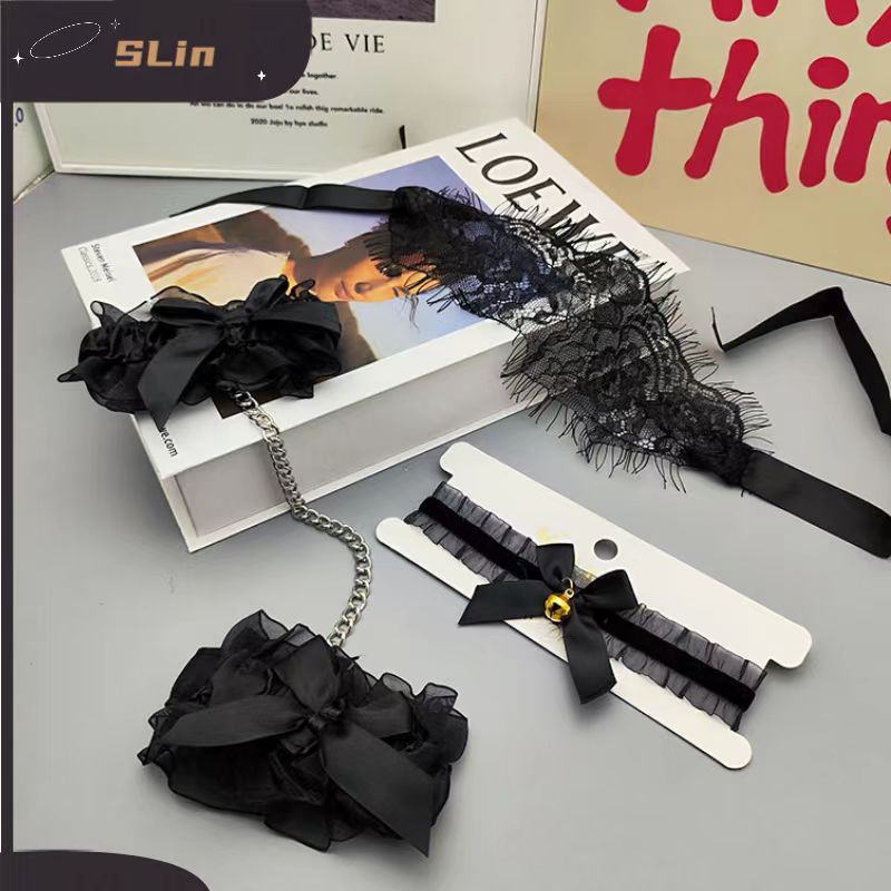 sexy lingerie accessories lace veil bow lace handcuffs binding choker collar female fun sm
