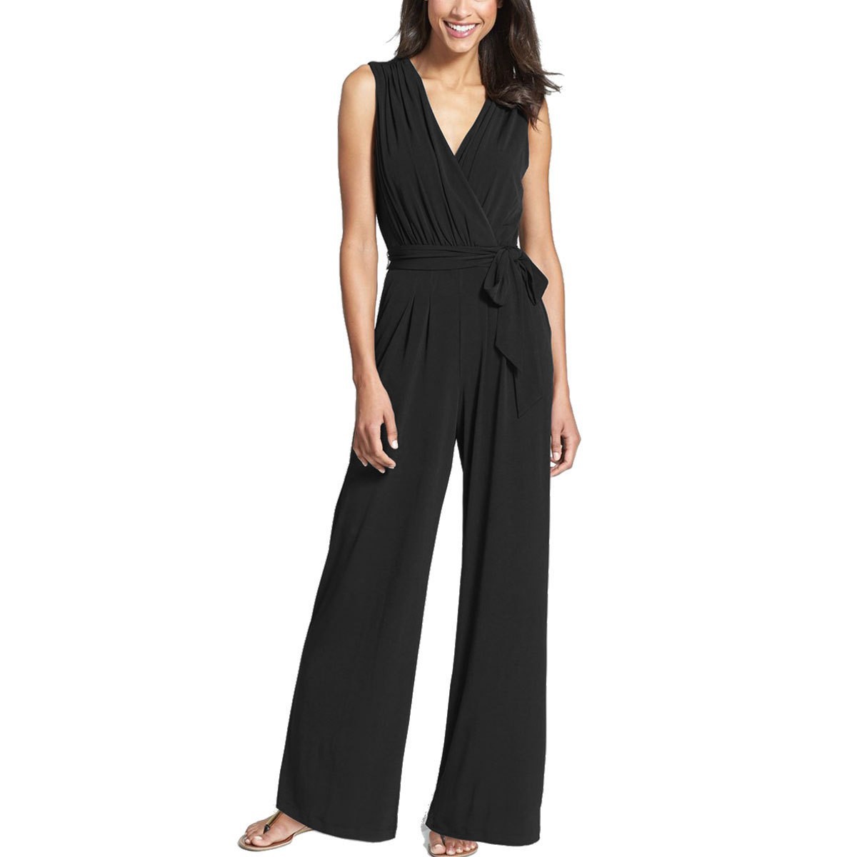 Picture of 2025 Cross-Border European and American Women's Pants Amazon Wide-Leg Jumpsuit Sleeveless V Neck Jumpsuit