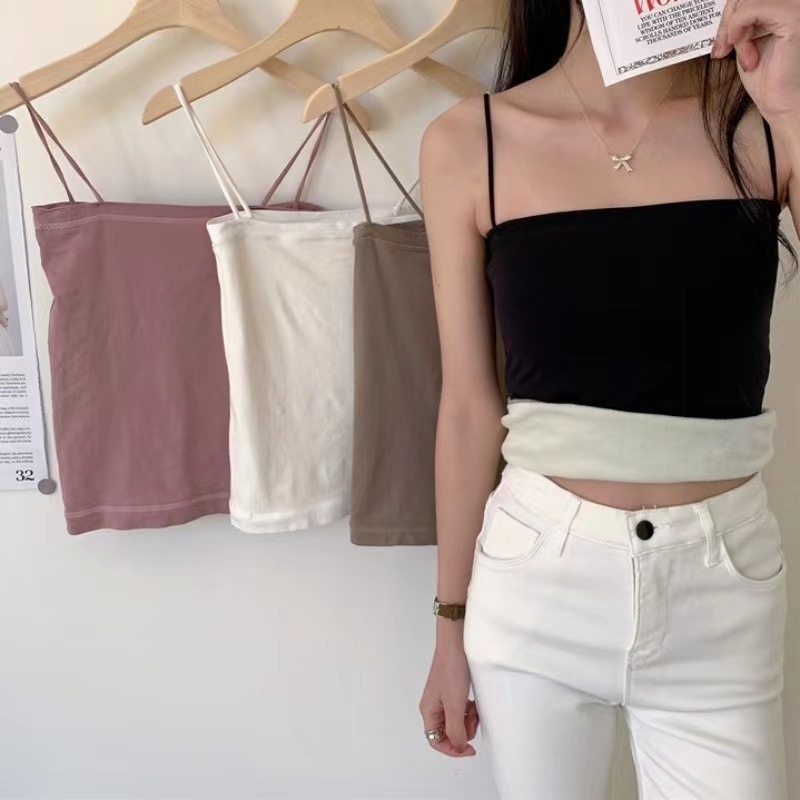 Autumn and Winter Hot Girls Warm Camisole Vest fleece-lined Thickened Beautiful Back Underwear Women's Base Inner Autumn Clothes Slim-fit Top