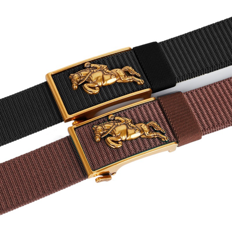 Factory wholesale men's belt Zodiac horse automatic buckle canvas belt leisure outdoor sports wear nylon belt