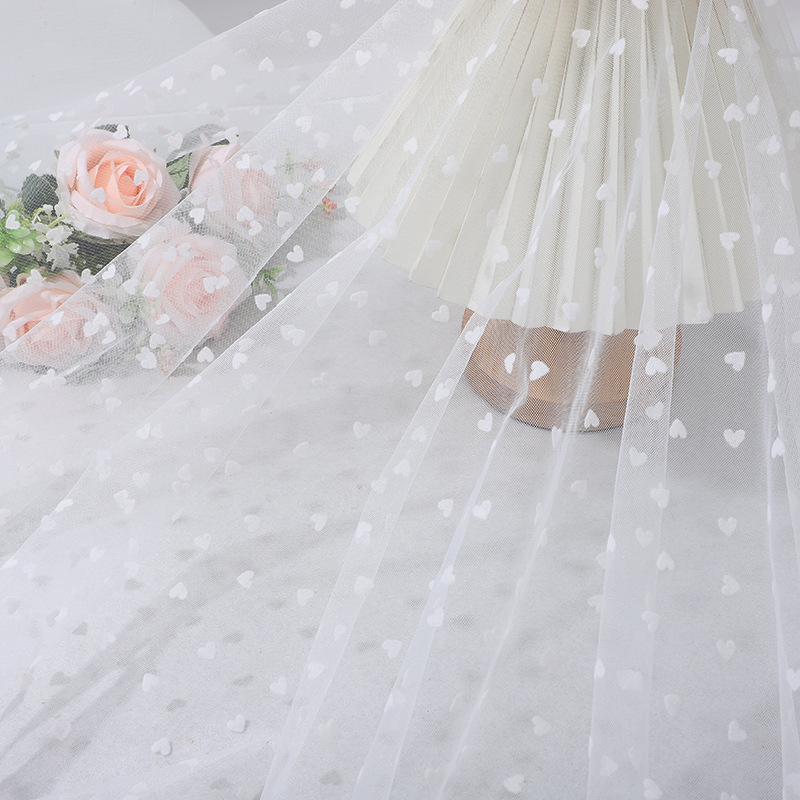 Hot Selling Cute Flocking Heart Mesh Fabric Princess Dress Toy Headdress Hair Knot Veil Valentine's Day Decoration Peach Heart