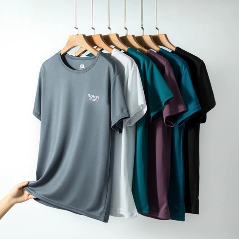 Men's Short-sleeved Quick-drying Clothes Round Neck Simple Solid Color Large Size Breathable Thin Slim-fit Fashionable Ice Silk Quick-drying T-shirt